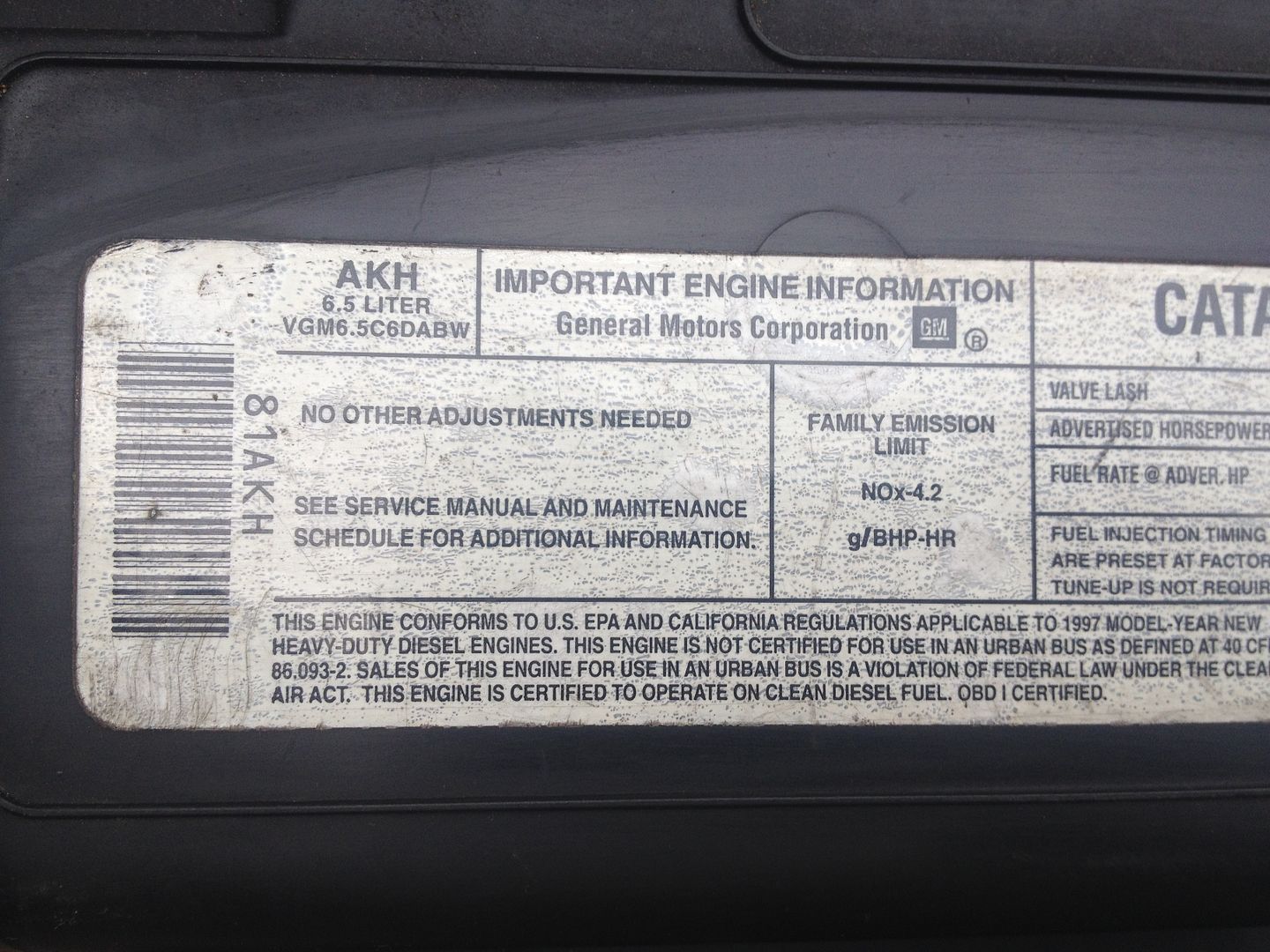 1996 GMC Sierra, K3500 Vehicle Emission Control Information Label